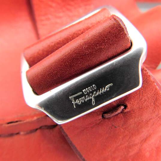 Ferragamo World Men's Red Leather Logo Buckle White Rubber Sole Boat Shoes / Loafers Size 11 with COA image number 7