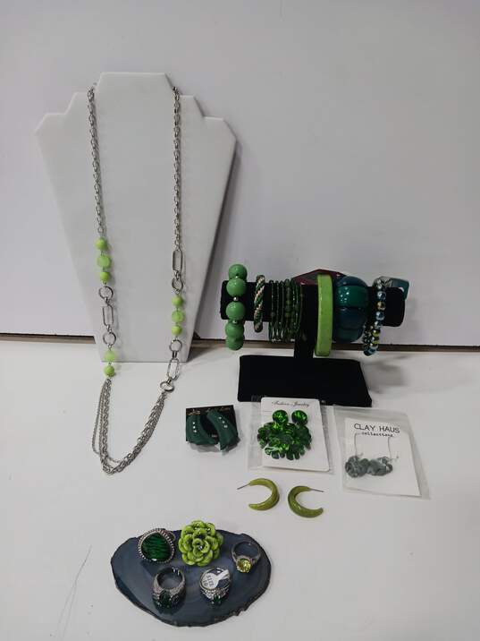 Bundle of Assorted Green Tone Fashion Costume Jewelry image number 1