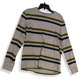 Mens Multicolor Stripe Long Sleeve Crew Neck Pullover Sweatshirt Size M