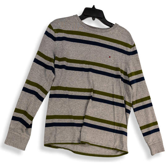 Mens Multicolor Stripe Long Sleeve Crew Neck Pullover Sweatshirt Size M image number 1