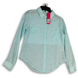 NWT Womens Blue Long Sleeve Point Collar Pockets Button-Up Shirt Size XS