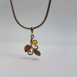 Sterling Silver Amber Like Pendant 15 1/2 Inch Necklace 12.6g