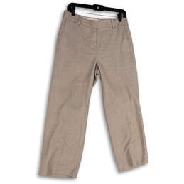 Womens Beige Flat Front Slash Pocket Straight Leg Dress Pants Size 6