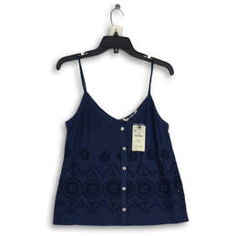 NWT Womens Navy Blue Spaghetti Strap Button Front Camisole Top Size M