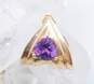 14K Gold Amethyst Faceted Teardrop Ridged Triangle Hinged Pendant 6.9g image number 3