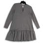 Womens Gray Crew Neck 3/4 Sleeve Ruffle Hem Pullover A-Line Dress Size 0 image number 2