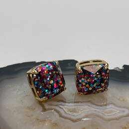 Designer Kate Spade Gold-Tone Glitter Square Fashionable Stud Earrings