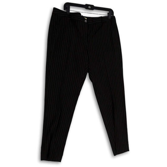 Womens Black White Pinstripe Straight Leg Casual Dress Pants Size 14 image number 1