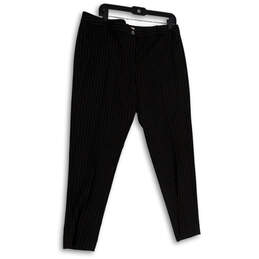 Womens Black White Pinstripe Straight Leg Casual Dress Pants Size 14