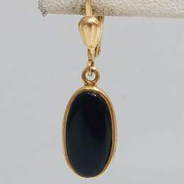 14K Gold Oval Onyx Drop Earrings 2.1g alternative image