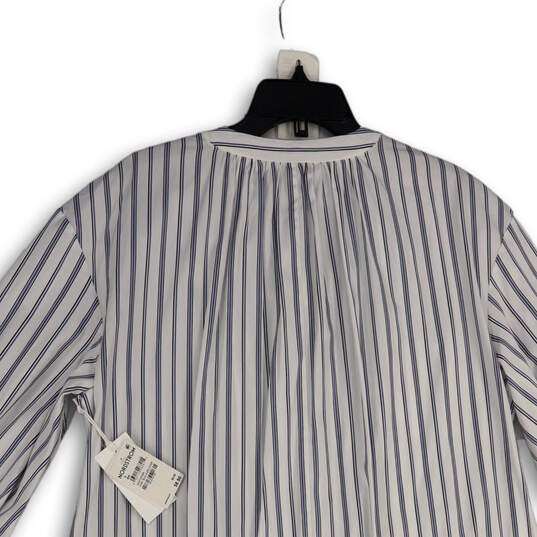 NWT Womens White Blue Striped Puff Sleeve Button Front Shirt Dress Size S image number 4