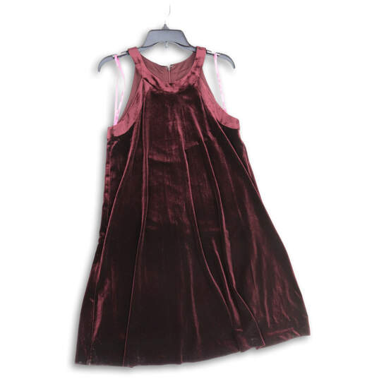 Womens Maroon Velvet Sleeveless Back Zip Short A-Line Dress Size 10 image number 1