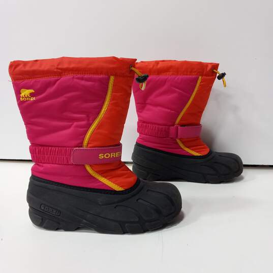 Sorel Orange/Red Snow Boots Girl's Size 6 image number 4