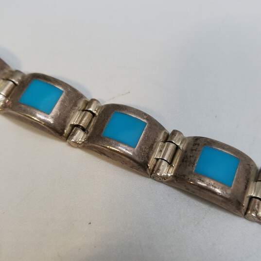 Mexico Sterling Silver Turquoise-Like Inlay Panel Bracelet 44.8g image number 3