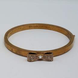 Kate Spade Gold Tone Crystal Bow Bangle Hinge Bracelet 23.0g