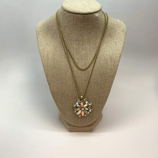 Designer J. Crew Gold-Tone Link Chain Crystal Stone Floral Pendant Necklace image number 1