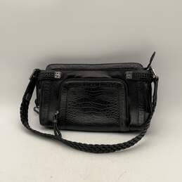Brighton Womens Black Leather Strap Outer Zipper Pocket Shoulder Bag