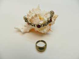 Artisan 925 Modernist Chunky Dome Band Ring & Faux Red Jasper Geometric Chain Toggle Bracelet 21.8g