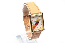 Vintage The Rocketeer Gold Tone Case Brown Leather Band Watch