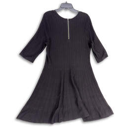 Womens Black Tight-Knit 3/4 Sleeve Scoop Neck Back Zip Sweater Dress Sz PL alternative image