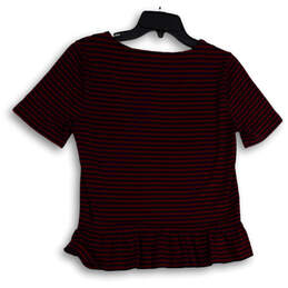 NWT Womens Red Blue Striped Short Sleeve Ruffle Hem Pullover Blouse Size S alternative image