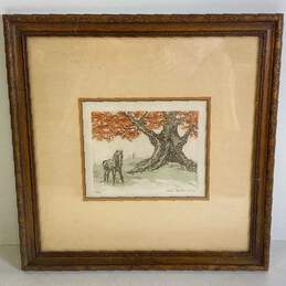 Horse Under an Autumn Tree Print by Carl Roman Signed. 1985 Matted & Framed