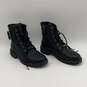 Womens Black Leather Round Toe Lace Up Ankle Biker Boots Size 7.5 image number 1