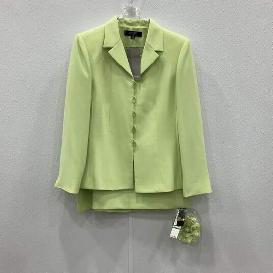 NWT Kasper Womens Green Notch Lapel Single-Breasted 2 Piece Skirt Suit Size 16P image number 1
