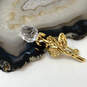Designer Swarovski Gold-Tone Mini Rose Clear Crystal Cut Stone Brooch Pin image number 1