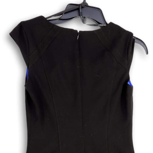 NWT Women Black Blue Sleeveless V-Neck Zip Knee Length Sheath Dress Size 0 image number 4