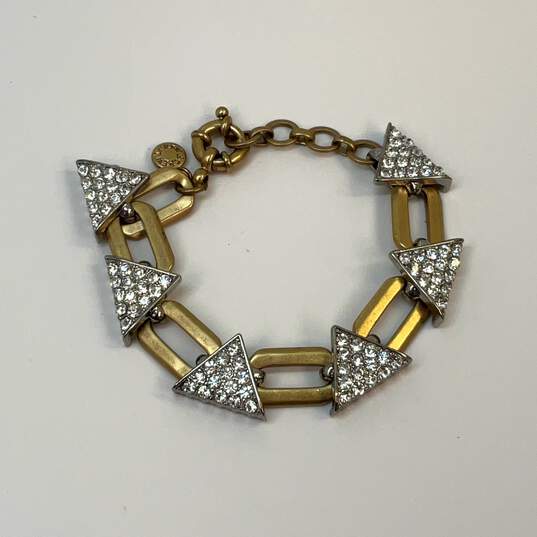 Designer J. Crew Gold-Tone Clear Stones Triangle Pave Chain Bracelet image number 2