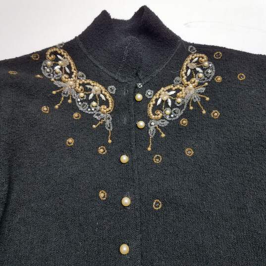 Vintage drop shoulder dolman embellished wool cardigan S image number 4