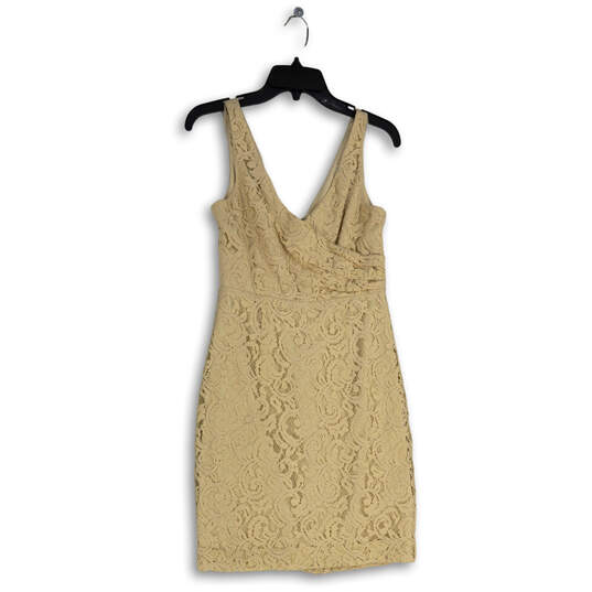 Womens Beige Lace Wide Strap Surplice Neck Back Zip Sheath Dress Size 4 image number 1