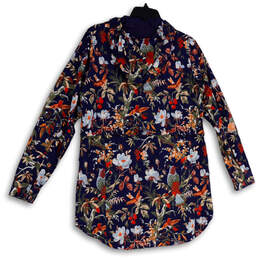 Womens Blue Floral Print Long Sleeve Pockets Full-Zip Hoodie Size Small alternative image