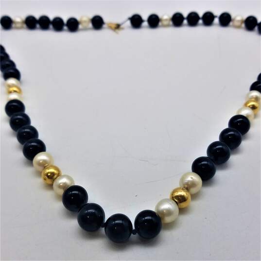 14K Gold Onyx FW Pearl Beaded Necklace 60.7g DAMAGED image number 3