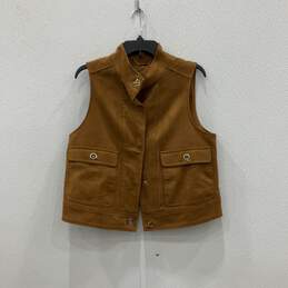 Chico's Womens Brown Suede Sleeveless Snap Front Flap Pocket Vest Size 1