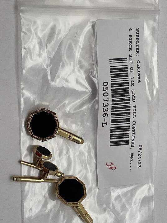 Set Of 4 Mens 14K Gold Black Onyx Octagons Tux Prom Shirt Cufflinks 7.2g image number 9
