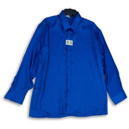 NWT Loris Azzaro Pour Homme Mens Blue Spread Collar Button-Up Shirt Size XL