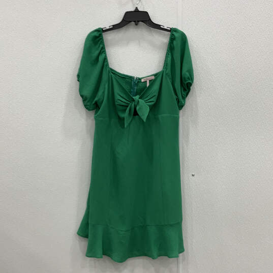 Womens Green V-Neck Short Sleeve Regular Fit Back-Zip Mini Dress Size XL image number 1