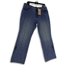 NWT Womens Blue Denim Medium Wash Embroidered Straight Leg Jeans Size 16