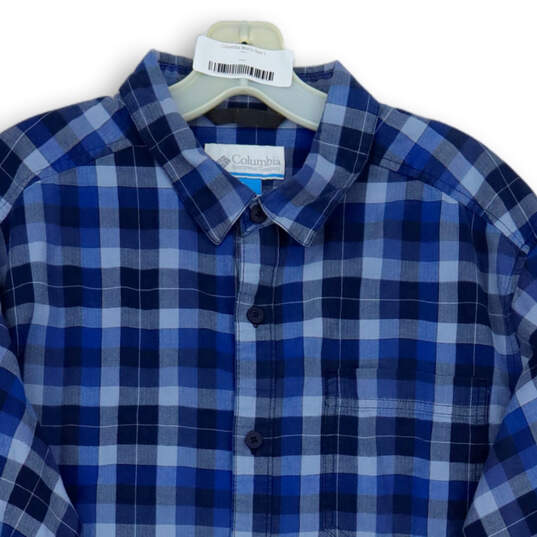 Mens Blue Plaid Chest Pocket Collared Long Sleeve Button-Up Shirt Size L image number 3