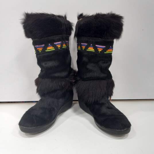 VTG Technica Italy Made Fur Black Winter Boots EU Size 39 image number 1