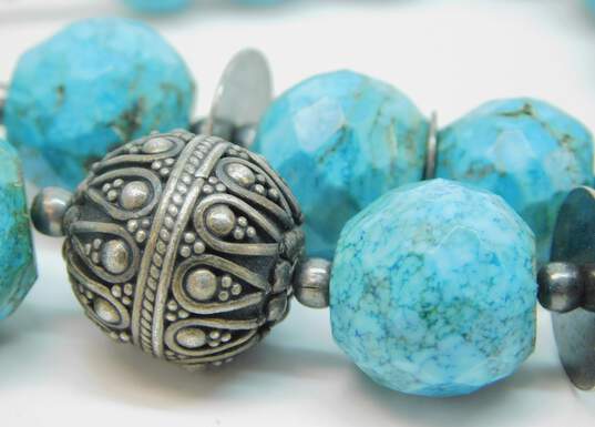 Artisan 925 Faceted Faux Turquoise & Bali Ball & Disc Graduated Beaded Statement Necklace 89.2g image number 4
