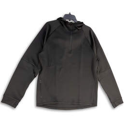 Mens Black Hooded Quarter-Zip Long Sleeve Pullover Sweatshirt Size Large
