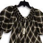 NWT Womens Green Gray Plaid Off Shoulder Puff Sleeve Shift Dress Size XL image number 3