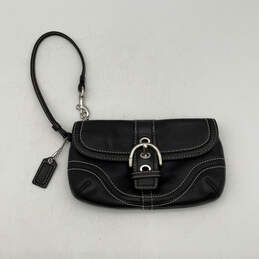 Womens Black Leather Bag Charm Inner Divider Buckle Flap Wristlet Wallet