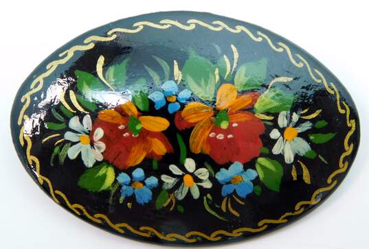 Vintage Russian Floral Hand Painted Brooches 13.2g image number 4