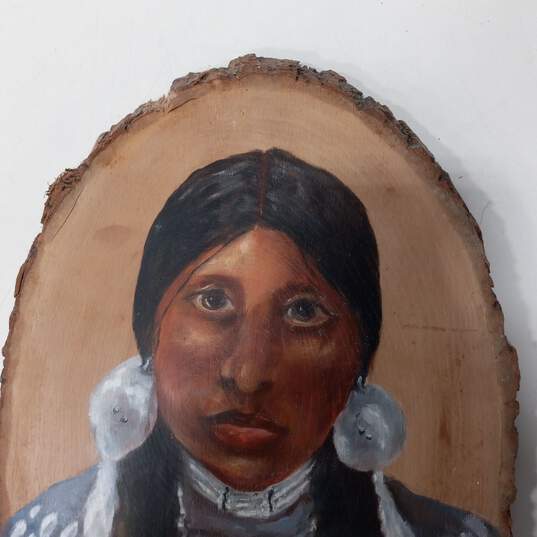 Hand Painted Native American Woman Painting on Wood Plaque Wall Decor image number 3