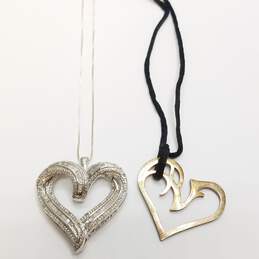 Sterling Silver Heart Pendant Necklace Jewelry Bundle 2pcs. 13.9g