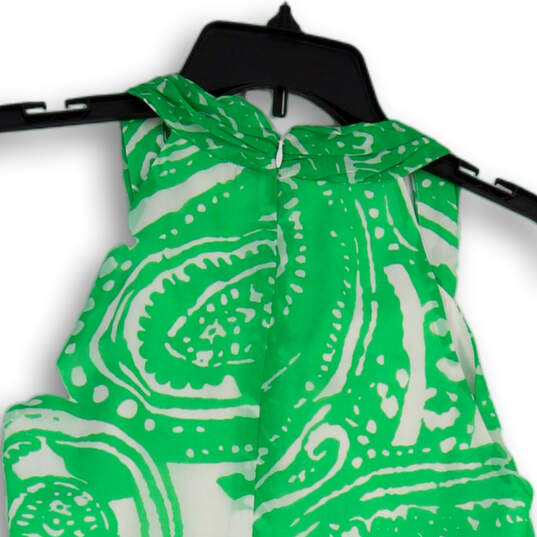 Womens Green White Paisley Round Neck Sleeveless Back Zip Blouse Top Sz 4 image number 4